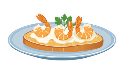 Slice Bread Serving with Shrimp Cheese - Vector Illustration