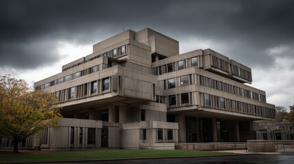 Obraz premium Concrete building under a stormy sky