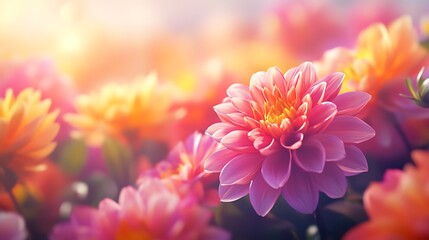 Fototapeta premium Bright dahlia blossoms morning light pictures