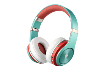 Stylish teal and coral headphones on White background for music and audio enjoyment PNG