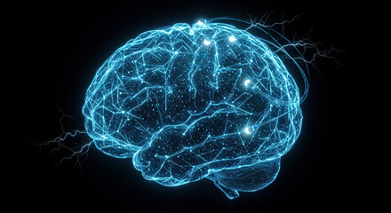 Digital brain glowing blue neural network concept artificial intelligence