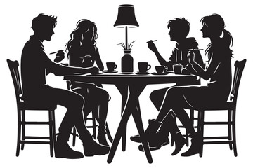 Silhouette of a group of friends chatting at a table