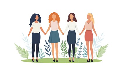 Obraz premium A team of empowered female professionals standing in a circle holding hands in a gesture of unity and success