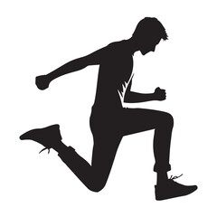 Active Jumping Man Illustration Black Silhouette Vector Artwork
