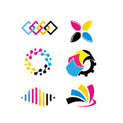 Obraz premium A creative printing logo with vibrant colors and paper elements, symbolizing design, print services, creativity, and professionalism.