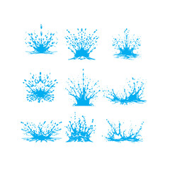 Dynamic splashes of water with droplets in motion, symbolizing freshness, energy, purity, nature, and fluid movement.