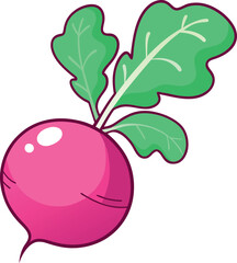 Fresh Red Radish Vector Illustration with Green Leaves and Detailed Design - Ideal for Healthy Food and Agriculture Themes