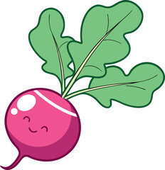 Fresh Red Radish Vector Illustration with Green Leaves and Detailed Design - Ideal for Healthy Food and Agriculture Themes