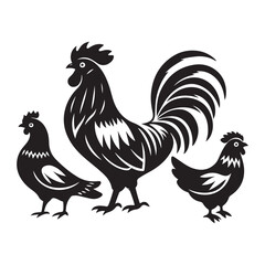 Silhouette Chicken and Rooster Poultry Farm Vector Design Illustration