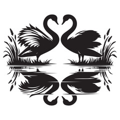 Silhouette of Two Swans Making Heart Shape Vector Illustration
