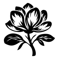 Striking Black and White Floral Illustration with Bold Petals and Leaves