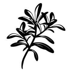 Monochrome elegant leafy branch illustration with a simplistic botanical representation
