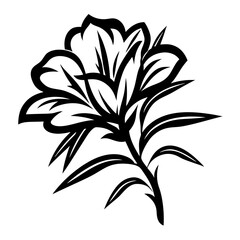 Monochrome Flower Illustration in Black and White with Bold Outlines and Style