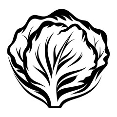 Simple black and white graphic illustration of a head of endive