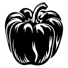 Bold black and white illustration of a fresh bell pepper, stylized
