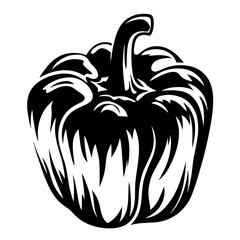Bold Black and White Bell Pepper Silhouette with Artistic Flair for Design