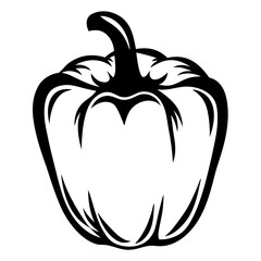 Bold Black and White Graphic Illustration of a Bell Pepper Vegetable