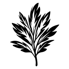 Stylized black leaf with intricate venation in a botanical illustration style