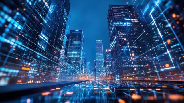 Futuristic Cityscape: A Digital Rendering of Urban Innovation at Night