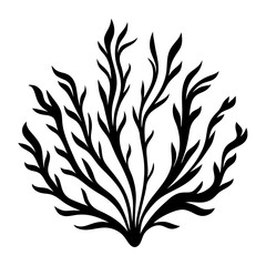 Stylized silhouette of seaweed branches or coral growth in bold black