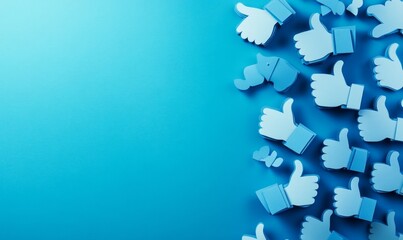 Blue thumbs up icons, social media, online approval, positive feedback
