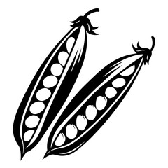 Two Black and White Pods of Peas Vector Art Illustration