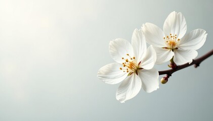 Delicate white blossoms on pristine background, botanical, bright, beauty