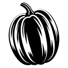 Stylized black and white pumpkin illustration with a simple graphic design