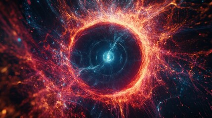 Fototapeta premium Abstract energy vortex, cosmic ring, fiery explosion, digital art