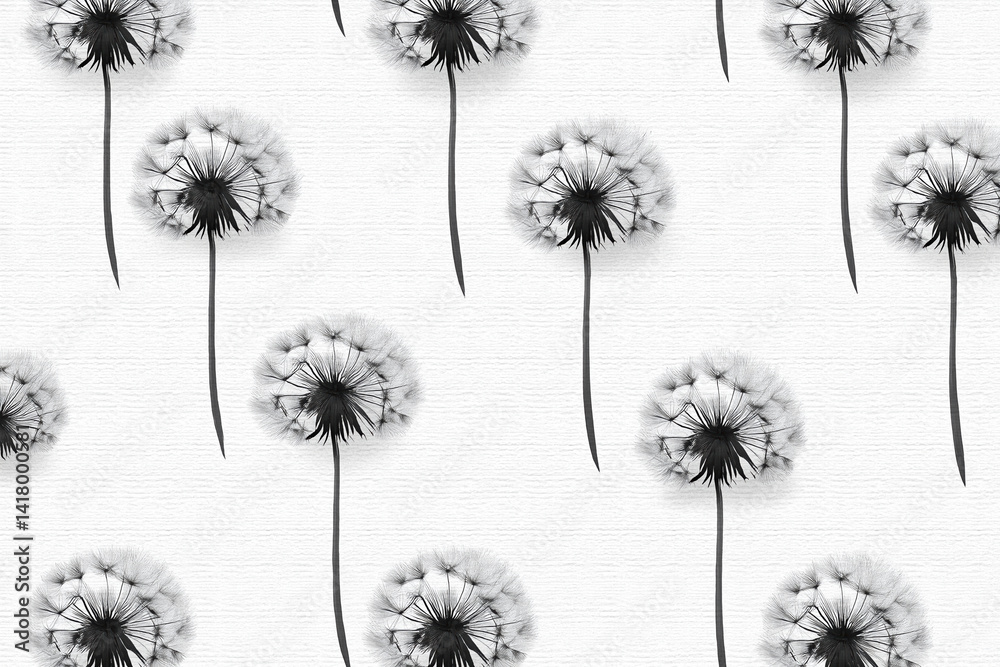 Poster dandelion pattern design with intricate details on a light textured background