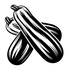 Monochrome graphic illustration of two courgettes or zucchini overlapping each other