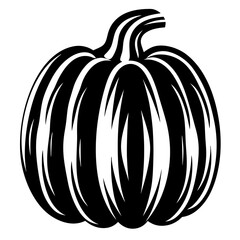 Stylized Black and White Pumpkin Illustration with Distinct Rind Segments for Autumn