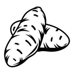 Monochrome illustration of two fresh potatoes in a simple vector style