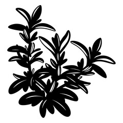 Stylized Black and White Bush with Elongated Leaves in a Cluster