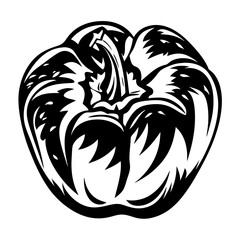 A Bold Graphic Illustration of a Bell Pepper in Black and White