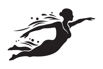 Female Swimmer Silhouette Vector Illustration in Motion Underwater Style