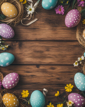easter eggs on wooden background