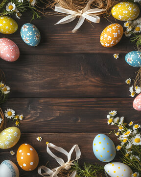 easter eggs on wooden background
