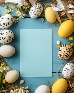 easter eggs on wooden background