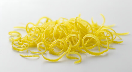 Elegant Lemon Zest Swirls on a Clean White Surface For Food Industry