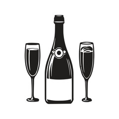 Elegant Champagne Bottle on a Festive Table, Bubbly Drink for Celebration, Toast, and Luxury Party