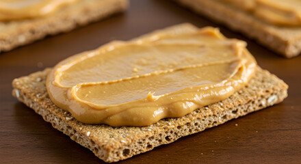 Healthy Cracker Topped With Peanut Butter Ready For A Nutritious Snack