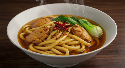 Delicious Chicken Udon Noodle Soup With Bok Choy And Chili