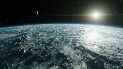 Fototapeta premium Dramatic planetary vista showcasing a celestial body with lunar companion