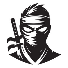 Ninja Warrior Silhouette Vector Illustration with Sword Ready to Strike