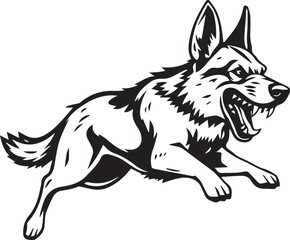 Black and White German Shepherd Vector Illustration