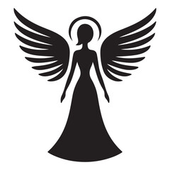 Guardian Angel Silhouette Vector Illustration with Graceful Wings