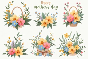 Fototapeta premium Happy Mother's Day Floral Arrangement Collection in Pastel Colors 