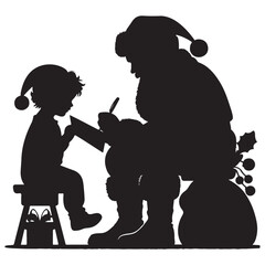 Silhouette Santa Claus with Child Reading Christmas Wish Letter Vector
