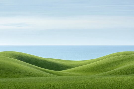 Rolling green hills meet the ocean horizon - Powered by Adobe
